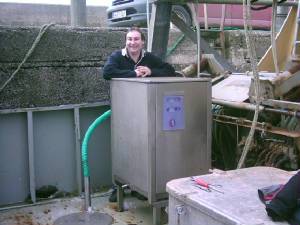 ship captain with ice machine onboard